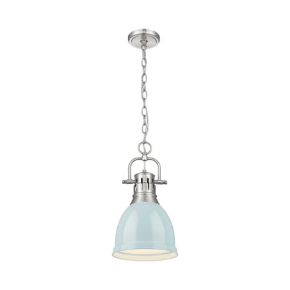 Yep by Golden Lighting Duncan 1-light 9in Chain Hung Pendant in Pewter and Seafoam shade - - Golden Lighting