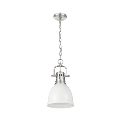Yep by Golden Lighting Duncan 1-light 9in Chain Hung Pendant in Pewter and Matte White shade - - Golden Lighting