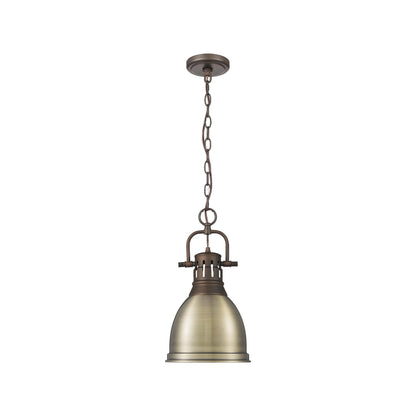Yep by Golden Lighting Duncan 1-light 9in Chain Hung Pendant in Rubbed Bronze and Aged Brass shade - - Golden Lighting