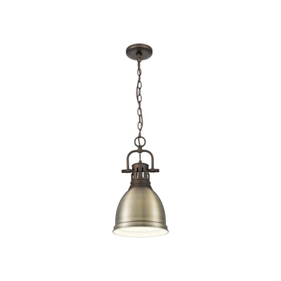 Yep by Golden Lighting Duncan 1-light 9in Chain Hung Pendant in Rubbed Bronze and Aged Brass shade - - Golden Lighting