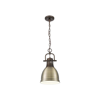 Yep by Golden Lighting Duncan 1-light 9in Chain Hung Pendant in Rubbed Bronze and Aged Brass shade - - Golden Lighting