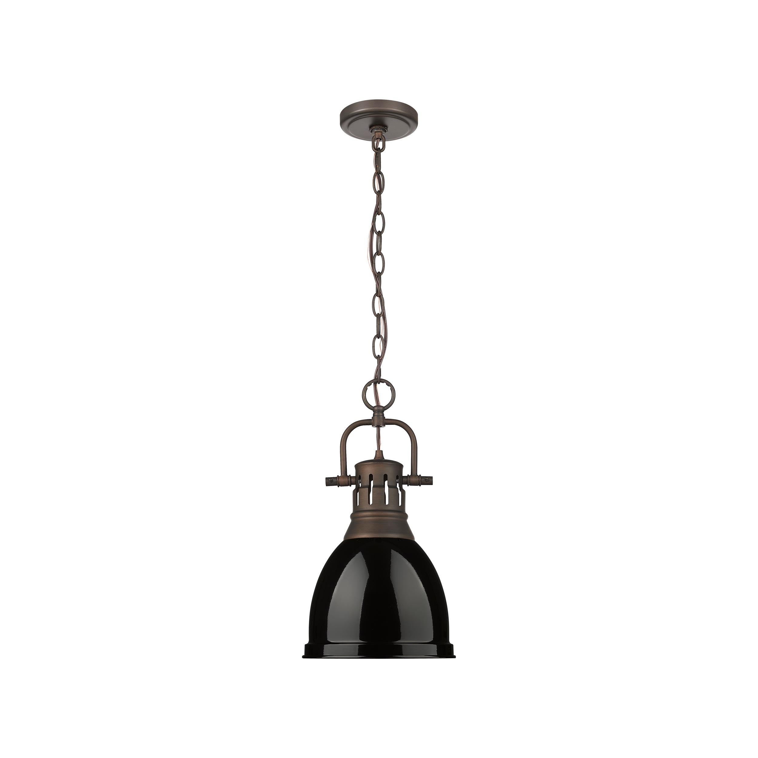 Yep by Golden Lighting Duncan 1-light 9in Chain Hung Pendant in Rubbed Bronze and Black shade - - Golden Lighting