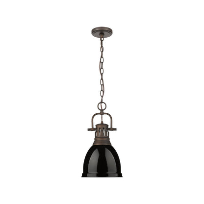 Yep by Golden Lighting Duncan 1-light 9in Chain Hung Pendant in Rubbed Bronze and Black shade - - Golden Lighting