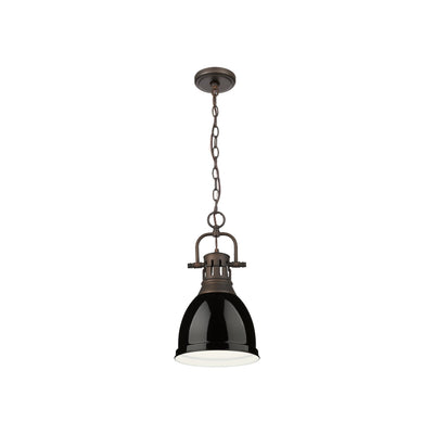 Yep by Golden Lighting Duncan 1-light 9in Chain Hung Pendant in Rubbed Bronze and Black shade - - Golden Lighting