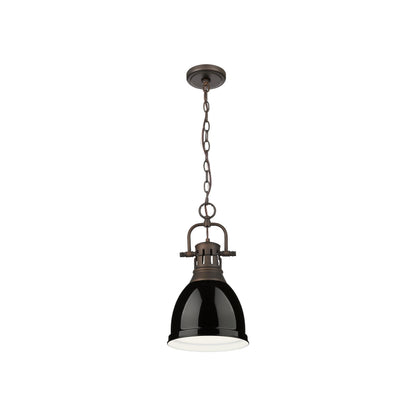 Yep by Golden Lighting Duncan 1-light 9in Chain Hung Pendant in Rubbed Bronze and Black shade - - Golden Lighting