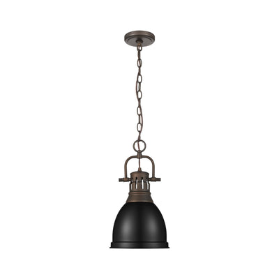 Yep by Golden Lighting Duncan 1-light 9in Chain Hung Pendant in Rubbed Bronze and Matte Black shade - - Golden Lighting