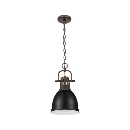 Yep by Golden Lighting Duncan 1-light 9in Chain Hung Pendant in Rubbed Bronze and Matte Black shade - - Golden Lighting