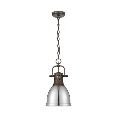Yep by Golden Lighting Duncan 1-light 9in Chain Hung Pendant in Rubbed Bronze and Chrome shade - - Golden Lighting