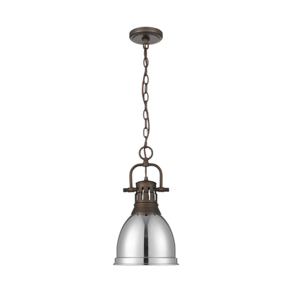 Yep by Golden Lighting Duncan 1-light 9in Chain Hung Pendant in Rubbed Bronze and Chrome shade - - Golden Lighting