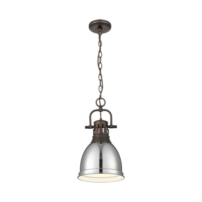 Yep by Golden Lighting Duncan 1-light 9in Chain Hung Pendant in Rubbed Bronze and Chrome shade - - Golden Lighting