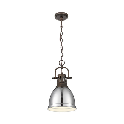 Yep by Golden Lighting Duncan 1-light 9in Chain Hung Pendant in Rubbed Bronze and Chrome shade - - Golden Lighting