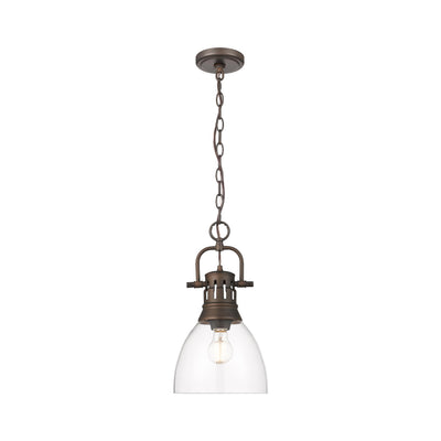 Yep by Golden Lighting Duncan 1-light 9in chain hung Pendant in Rubbed Bronze and Clear Glass - - Golden Lighting