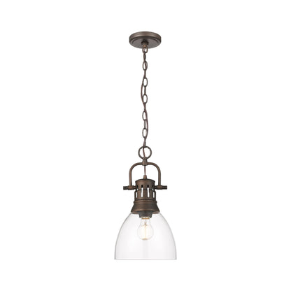 Yep by Golden Lighting Duncan 1-light 9in chain hung Pendant in Rubbed Bronze and Clear Glass - - Golden Lighting