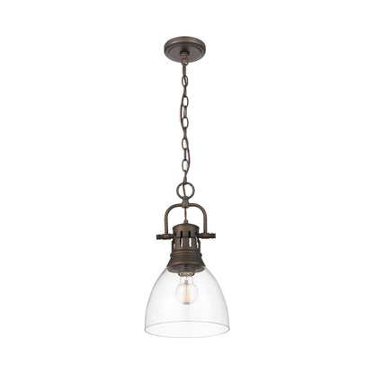 Yep by Golden Lighting Duncan 1-light 9in chain hung Pendant in Rubbed Bronze and Clear Glass - - Golden Lighting