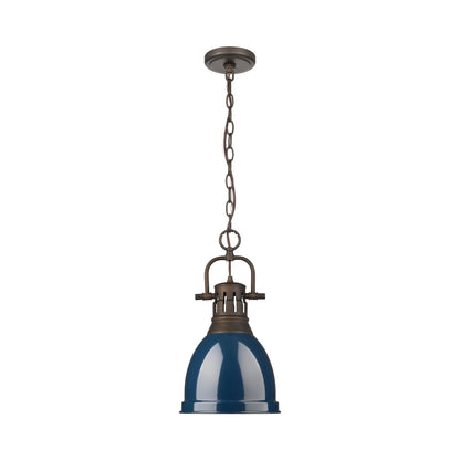 Yep by Golden Lighting Duncan 1-light 9in Chain Hung Pendant in Rubbed Bronze and Navy Blue shade - - Golden Lighting