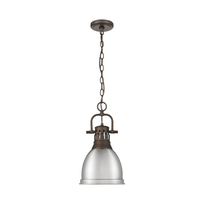 Yep by Golden Lighting Duncan 1-light 9in Chain Hung Pendant in Rubbed Bronze and Pewter shade - - Golden Lighting