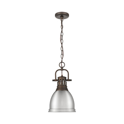 Yep by Golden Lighting Duncan 1-light 9in Chain Hung Pendant in Rubbed Bronze and Pewter shade - - Golden Lighting