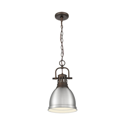 Yep by Golden Lighting Duncan 1-light 9in Chain Hung Pendant in Rubbed Bronze and Pewter shade - - Golden Lighting