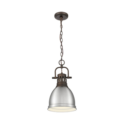 Yep by Golden Lighting Duncan 1-light 9in Chain Hung Pendant in Rubbed Bronze and Pewter shade - - Golden Lighting