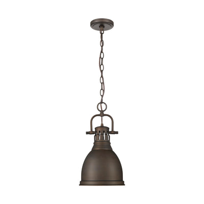 Duncan 1-light 9in Chain Hung Pendant in Rubbed Bronze - - Golden Lighting