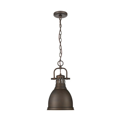 Duncan 1-light 9in Chain Hung Pendant in Rubbed Bronze - - Golden Lighting