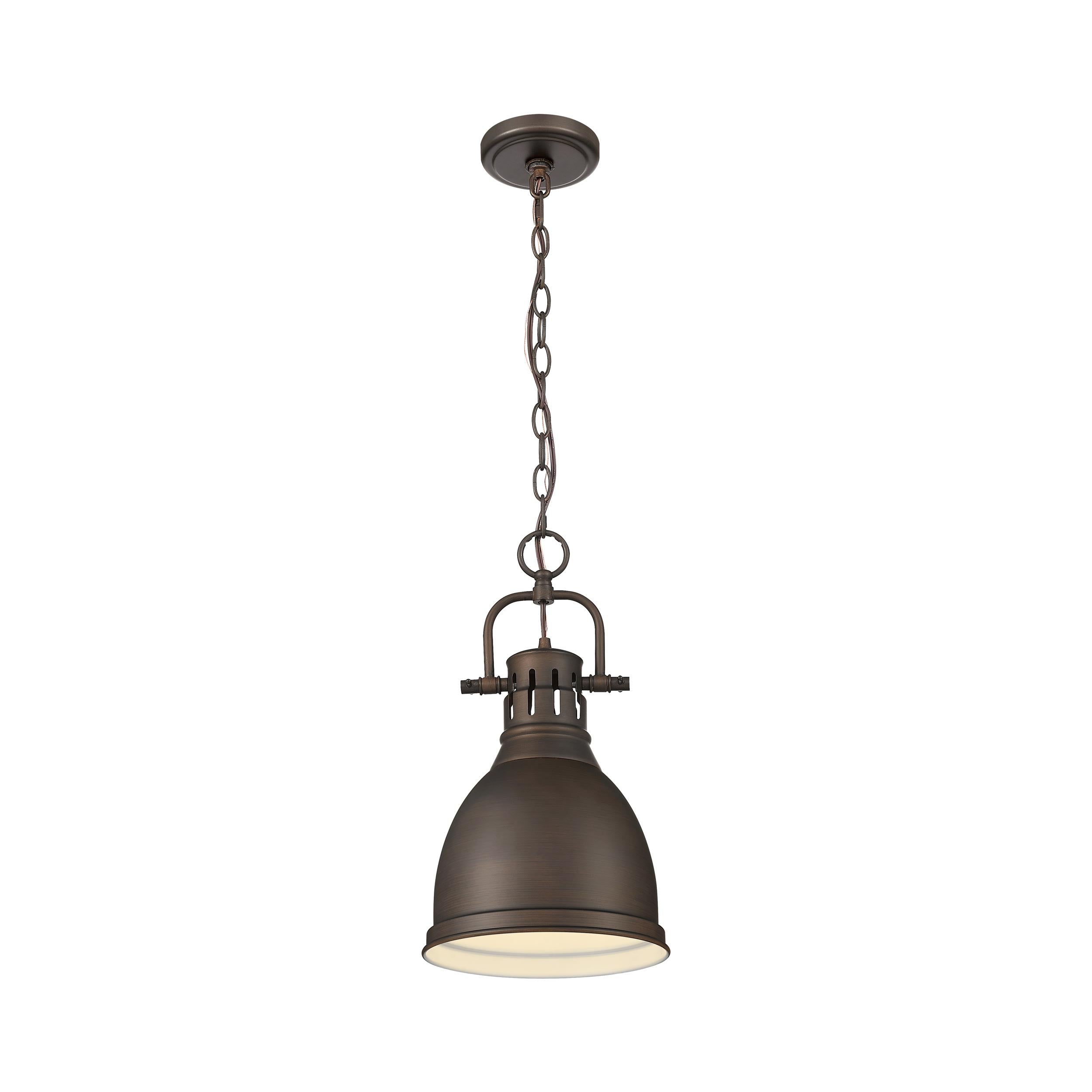 Duncan 1-light 9in Chain Hung Pendant in Rubbed Bronze - - Golden Lighting