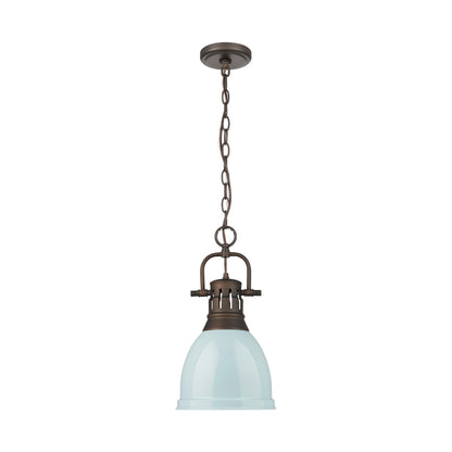 Yep by Golden Lighting Duncan 1-light 9in Chain Hung Pendant in Rubbed Bronze and Seafoam shade - - Golden Lighting