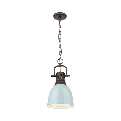 Yep by Golden Lighting Duncan 1-light 9in Chain Hung Pendant in Rubbed Bronze and Seafoam shade - - Golden Lighting