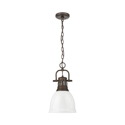 Yep by Golden Lighting Duncan 1-light 9in Chain Hung Pendant in Rubbed Bronze and White shade - - Golden Lighting
