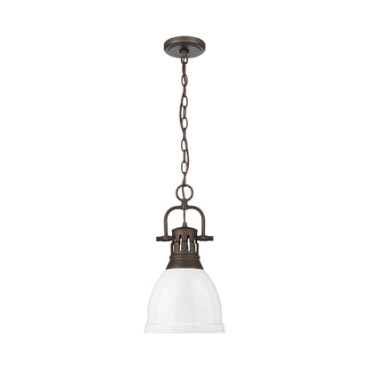 Yep by Golden Lighting Duncan 1-light 9in Chain Hung Pendant in Rubbed Bronze and White shade - - Golden Lighting