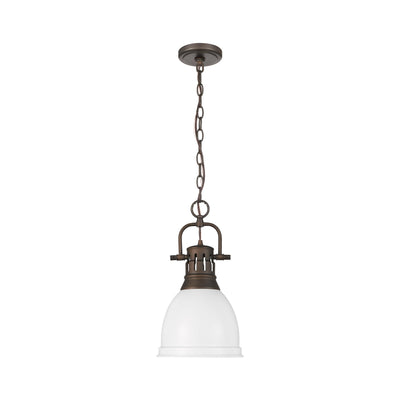Yep by Golden Lighting Duncan 1-light 9in Chain Hung Pendant in Rubbed Bronze and Matte White shade - - Golden Lighting