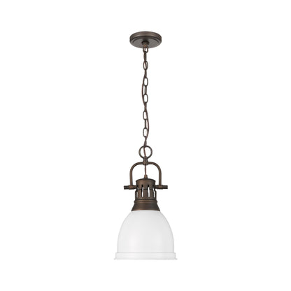 Yep by Golden Lighting Duncan 1-light 9in Chain Hung Pendant in Rubbed Bronze and Matte White shade - - Golden Lighting