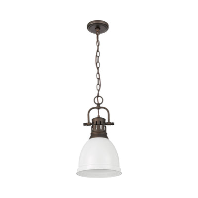 Yep by Golden Lighting Duncan 1-light 9in Chain Hung Pendant in Rubbed Bronze and Matte White shade - - Golden Lighting