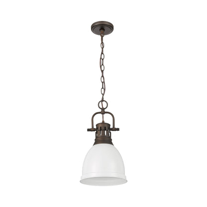 Yep by Golden Lighting Duncan 1-light 9in Chain Hung Pendant in Rubbed Bronze and Matte White shade - - Golden Lighting