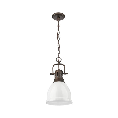 Yep by Golden Lighting Duncan 1-light 9in Chain Hung Pendant in Rubbed Bronze and White shade - - Golden Lighting