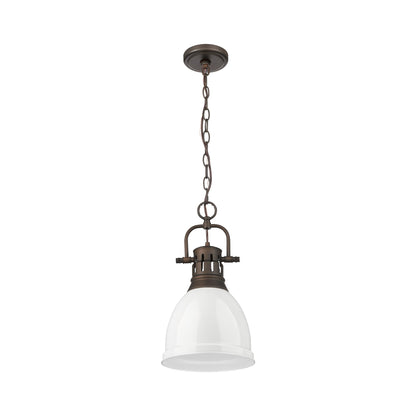 Yep by Golden Lighting Duncan 1-light 9in Chain Hung Pendant in Rubbed Bronze and White shade - - Golden Lighting