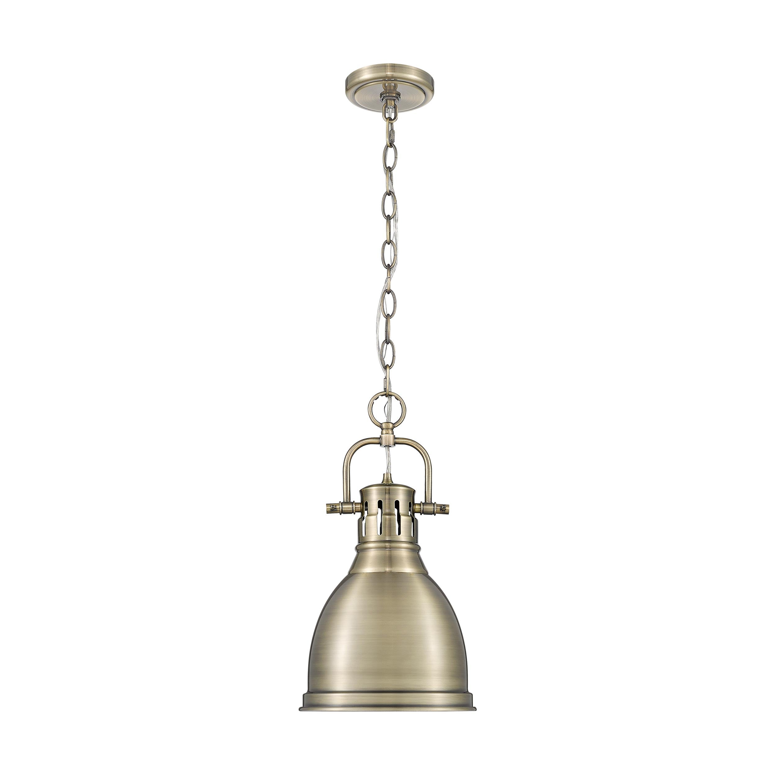 Duncan Small Pendant with Chain in Aged Brass with Aged Brass - - Golden Lighting