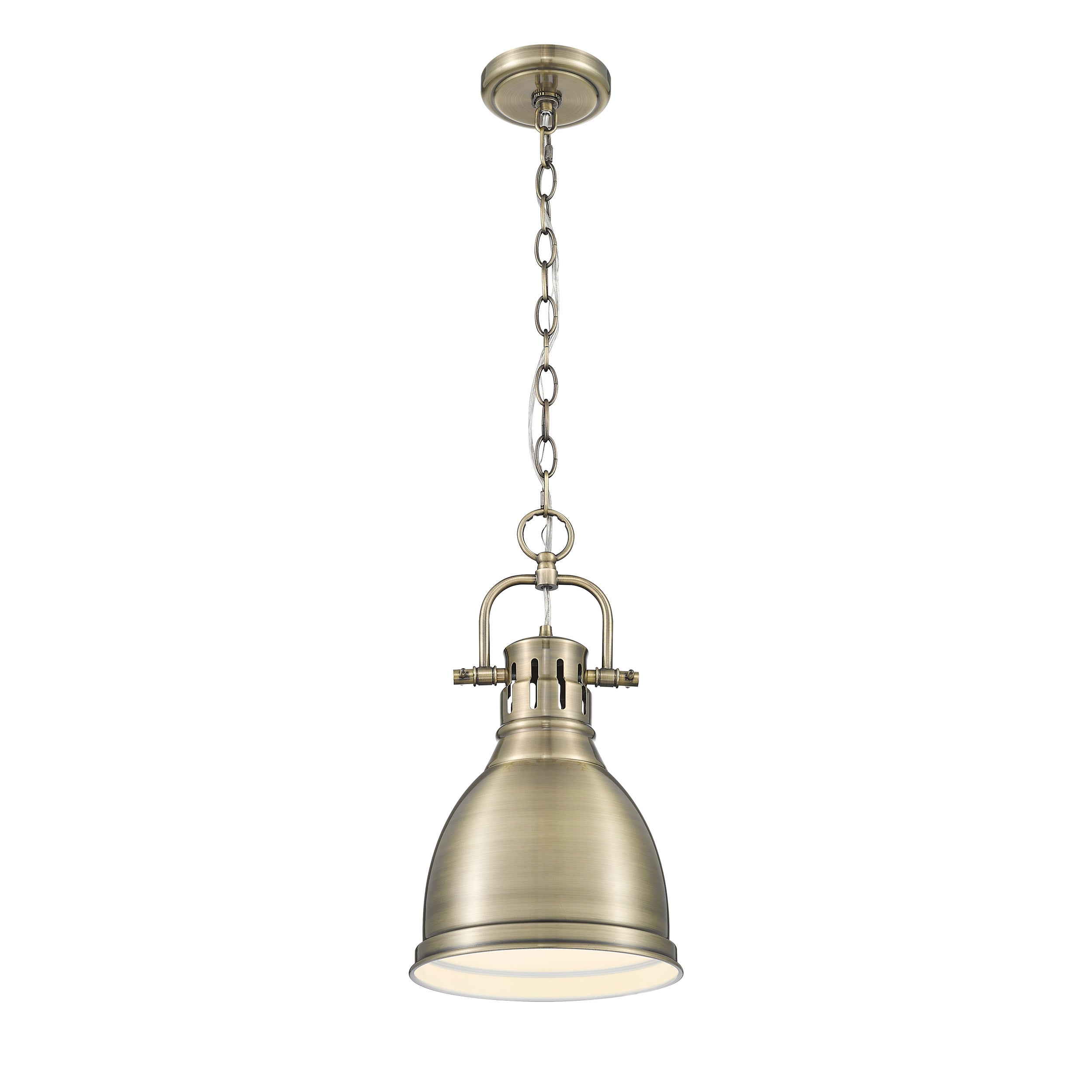 Yep by Golden Lighting Duncan 1-light 9in Chain Hung Pendant in Aged Brass - - Golden Lighting