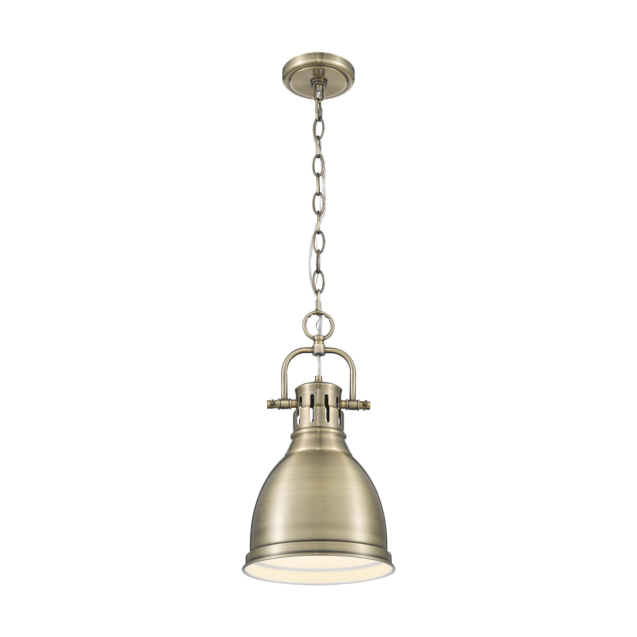 Duncan Small Pendant with Chain in Aged Brass with Aged Brass - Aged Brass / Aged Brass / Gold - Golden Lighting