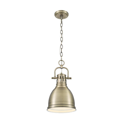 Duncan Small Pendant with Chain in Aged Brass with Aged Brass - Aged Brass / Aged Brass / Gold - Golden Lighting