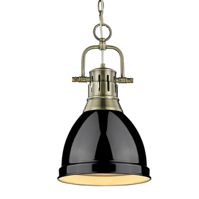 Yep by Golden Lighting Duncan 1-light 9in Chain Hung Pendant in Aged Brass and Black shade - Default Title - Golden Lighting