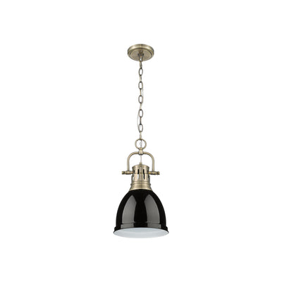 Yep by Golden Lighting Duncan 1-light 9in Chain Hung Pendant in Aged Brass and Black shade - - Golden Lighting