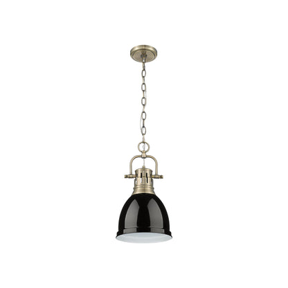 Duncan Small Pendant with Chain in Aged Brass with Black - Aged Brass / Black / Black - Golden Lighting