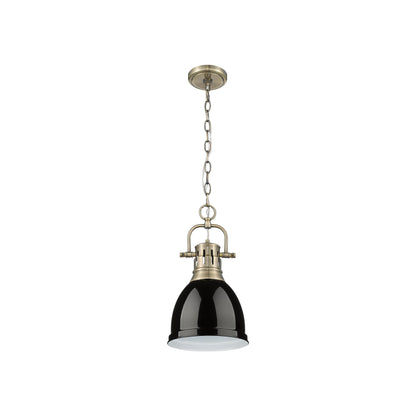 Duncan Small Pendant with Chain in Aged Brass with Black - Default Title - Golden Lighting