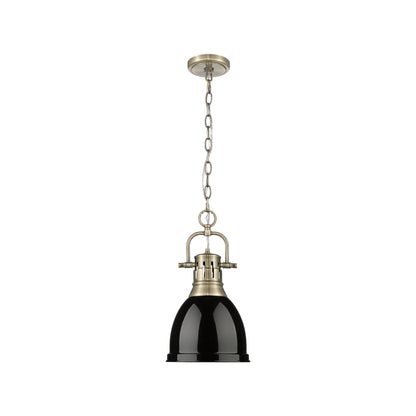 Duncan Small Pendant with Chain in Aged Brass with Black - - Golden Lighting