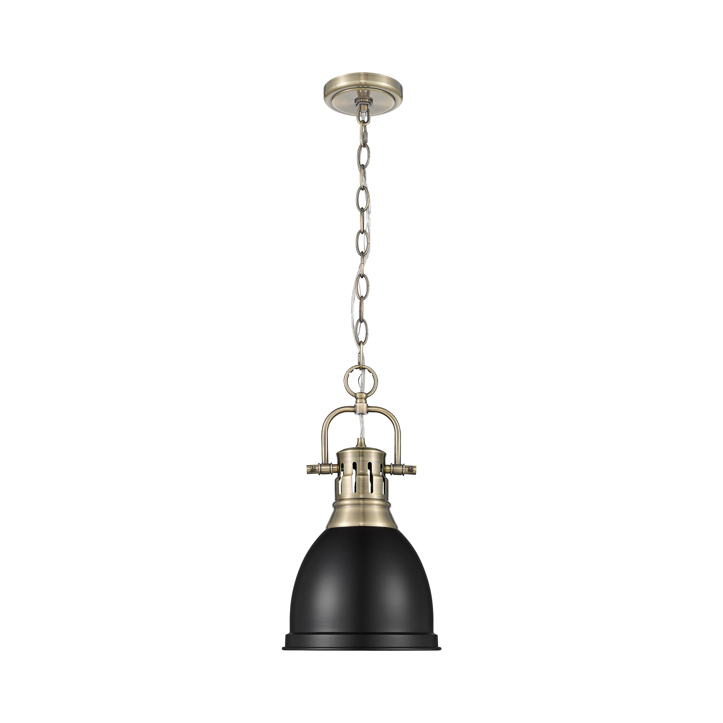 Duncan Small Pendant with Chain in Aged Brass with Matte Black - - Golden Lighting