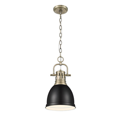 Yep by Golden Lighting Duncan 1-light 9in Chain Hung Pendant in Aged Brass and Matte Black shade - - Golden Lighting