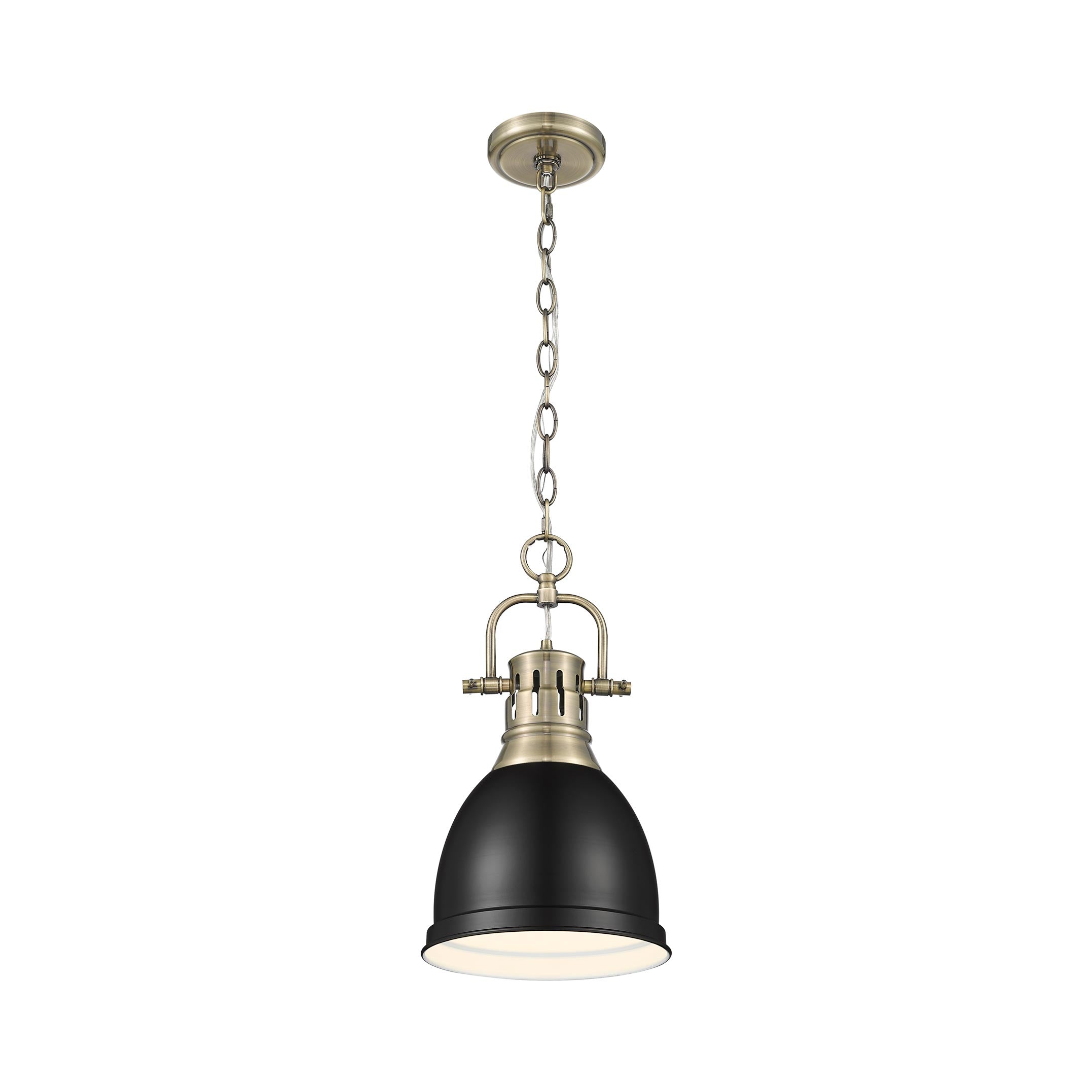 Duncan Small Pendant with Chain in Aged Brass with Matte Black - Aged Brass / Matte Black / Black - Golden Lighting