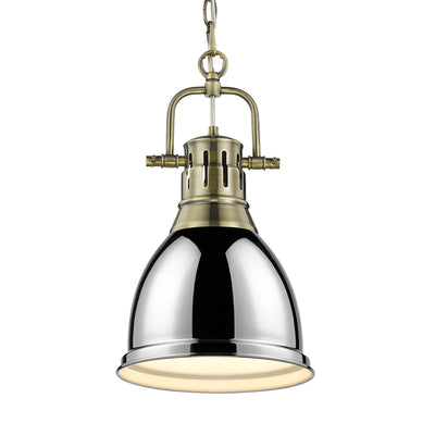 Yep by Golden Lighting Duncan 1-light 9in Chain Hung Pendant in Aged Brass and Chrome shade - Default Title - Golden Lighting