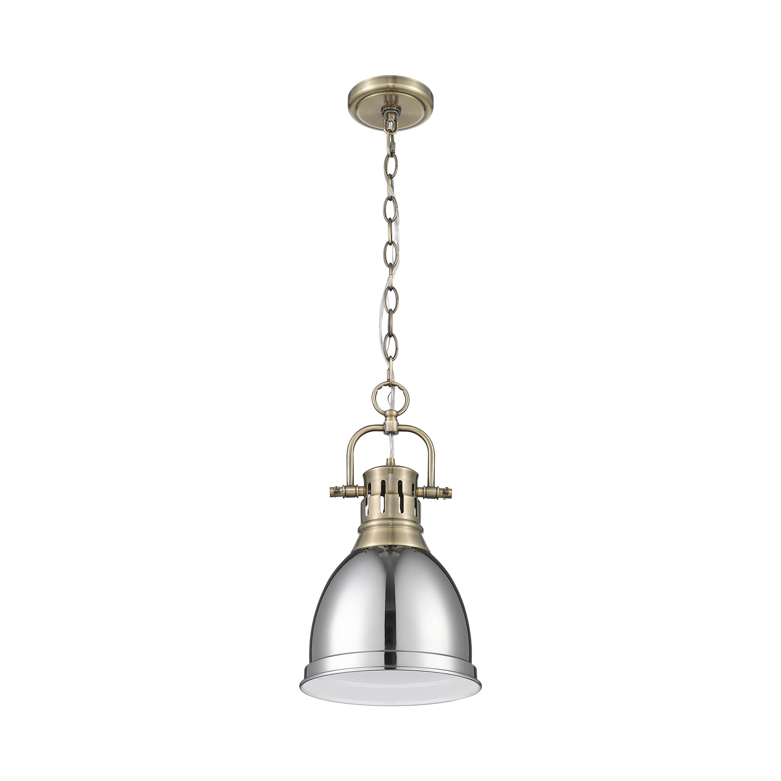 Duncan Small Pendant with Chain in Aged Brass with Chrome - Aged Brass / Chrome / Silver - Golden Lighting